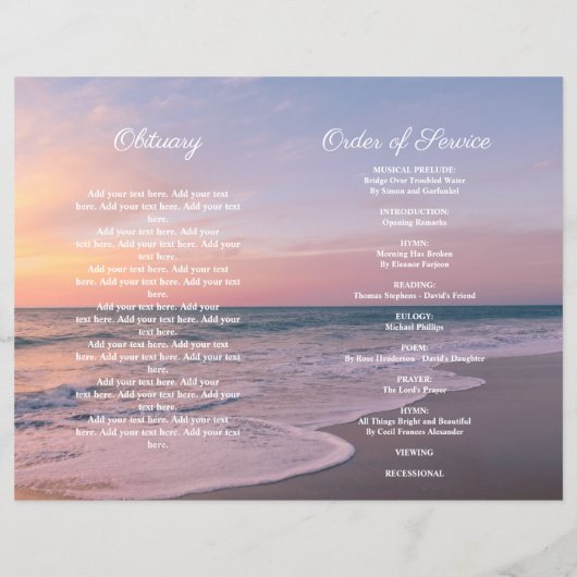 Ocean Beach Sunset Begräbnis Service Foto Program (Rückseite)