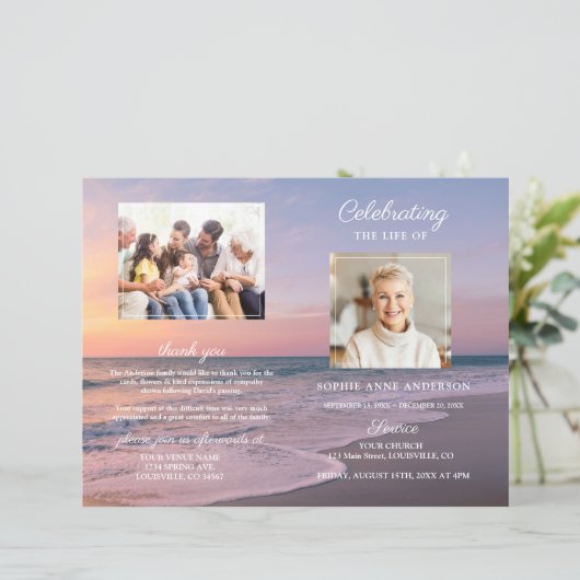 Ocean Beach Sunset Begräbnis Service Foto Program (Stehend Vorderseite)