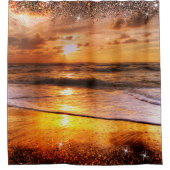 Ocean Beach Sunset Gold Sun Glitzer Border Duschvorhang (Vorderseite)