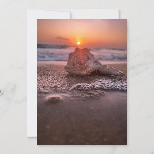 Ocean Beach Sunset Seashell Wedding Einladung (Rückseite)