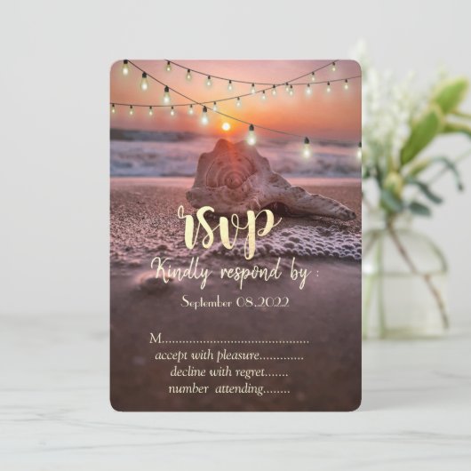 Ocean Beach Sunset, String Lights Seashell UAWG Einladung (Stehend Vorderseite)