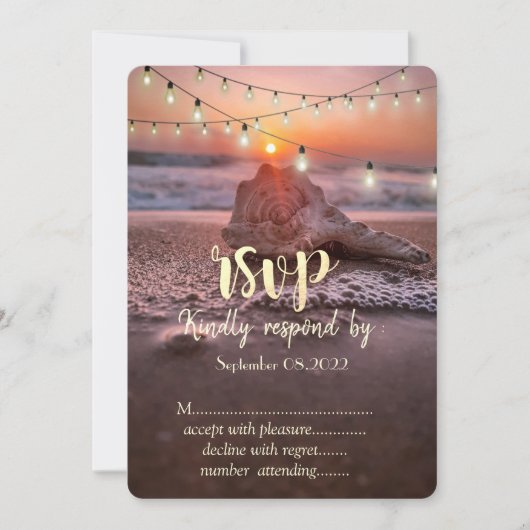 Ocean Beach Sunset, String Lights Seashell UAWG Einladung (Vorderseite)