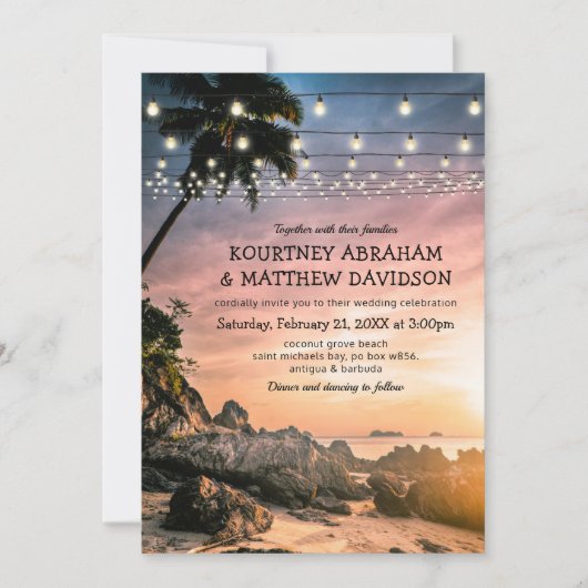 Ocean Beach Sunset Wedge Einladung (Vorderseite)