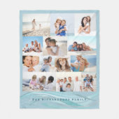 Ocean Beach Theme Family Foto Memory Collage Grid Fleecedecke (Vorderseite)