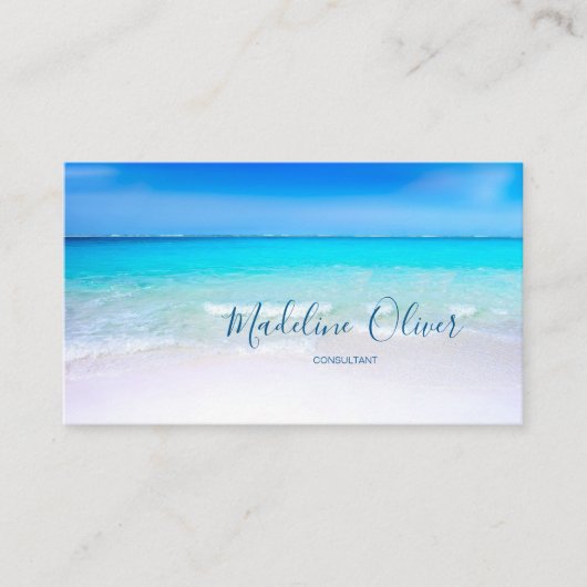 Ocean Beach Travel Aqua Blue Modern Visitenkarte (Vorderseite)