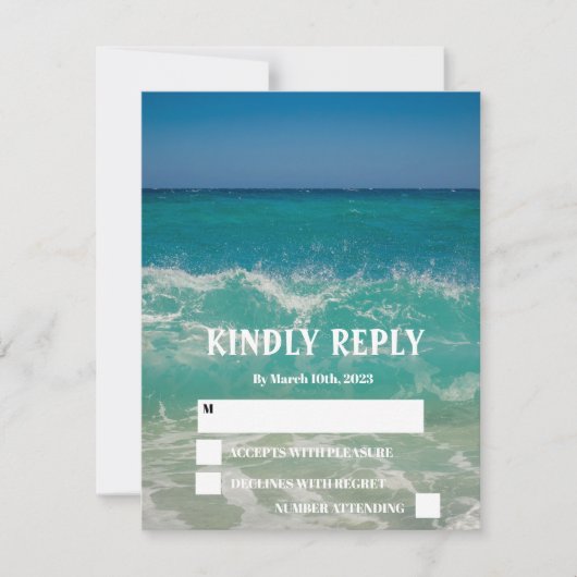 Ocean Beach Tropical Elegant Wedding RSVP Card Karte (Vorderseite)