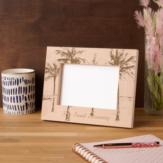 Ocean Beach Tropical Palm Trees Geätzte Rahmen (Linke Ecke)