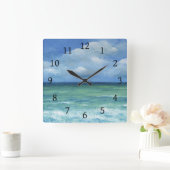 Ocean Beach View 273 blau Quadratische Wanduhr (Zuhause)