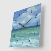 Ocean Beach View 273 blau Quadratische Wanduhr (Winkel)