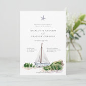 Ocean Beach Watercolor Küste Hochzeit Einladung (Stehend Vorderseite)