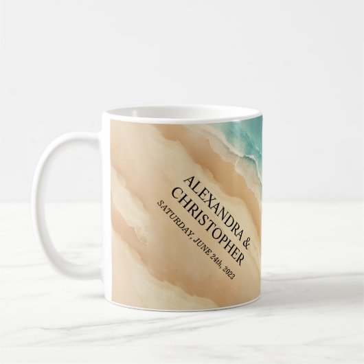 Ocean Beach Watercolor Sommerhochzeit Kaffeetasse (Links)