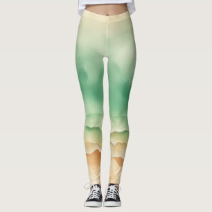 Ocean Beach Watercolor Sun Sand Leggings