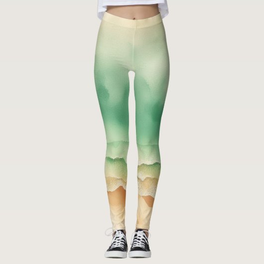Ocean Beach Watercolor Sun Sand Leggings (Vorderseite)