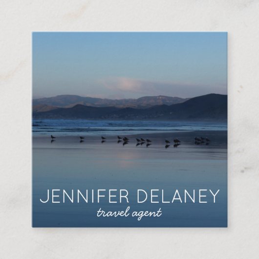 Ocean Beach Waves Birds Sunset Nature Foto Travel Quadratische Visitenkarte (Vorderseite)
