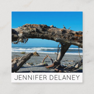 Ocean Beach Waves Driftwood Nature Foto Travel Quadratische Visitenkarte