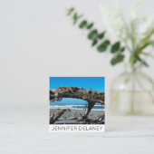 Ocean Beach Waves Driftwood Nature Foto Travel Quadratische Visitenkarte (Stehend Vorderseite)