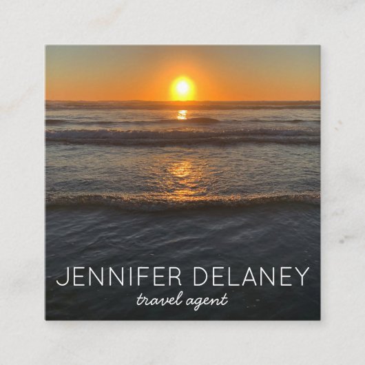 Ocean Beach Waves Sunset Nature Foto Travel Quadratische Visitenkarte (Vorderseite)