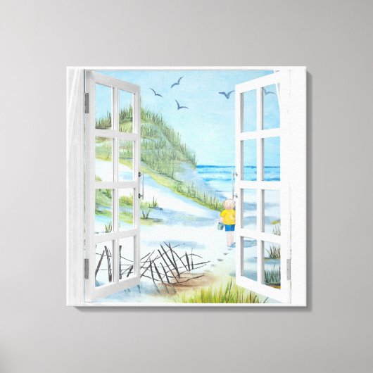 Ocean Beach Window Wasserfarben Canvas Print Leinwanddruck (Vorderseite)