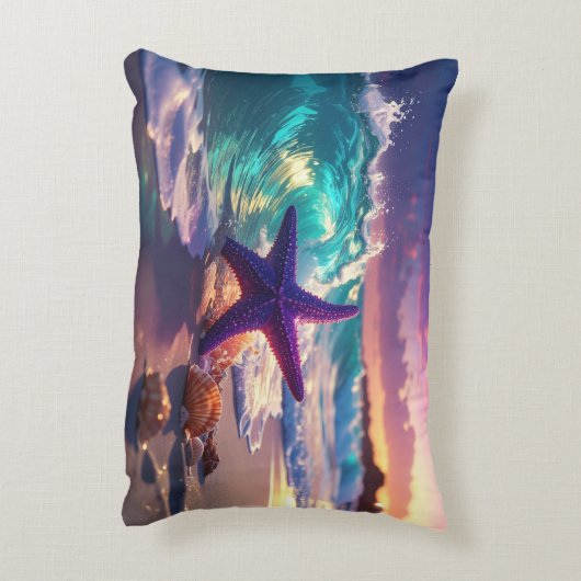 Ocean beach with violet starfish dekokissen (Rückseite(Vertikal))
