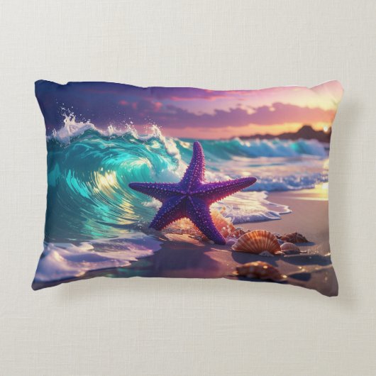 Ocean beach with violet starfish dekokissen (Rückseite)
