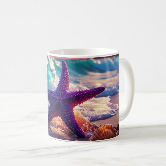Ocean Beach With Violet Starfish Kaffeetasse (VorderseiteRechts)