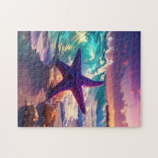 Ocean beach with violet starfish puzzle (Horizontal)