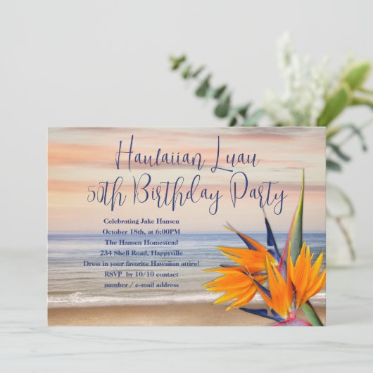 Ocean Bird-of-paradise Luau Birthday Party Einladung (Stehend Vorderseite)