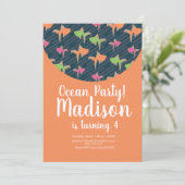 Ocean Birthday Gold Fish Neon Einladung (Stehend Vorderseite)