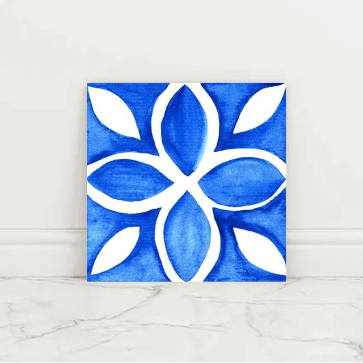 Ocean Bloom Portuguese Minimal Blue and White Fliese