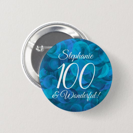 Ocean Blue 100 und Wonderful Birthday Party Button (Vorne & Hinten)