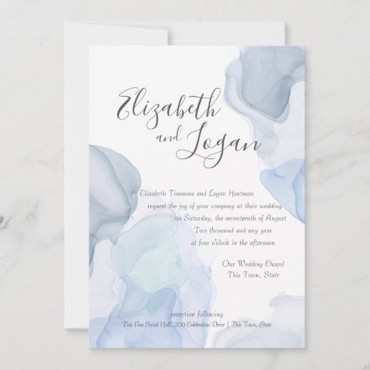 Ocean Blue Abstrakt Modern Watercolor Wedding Einladung (Vorderseite)
