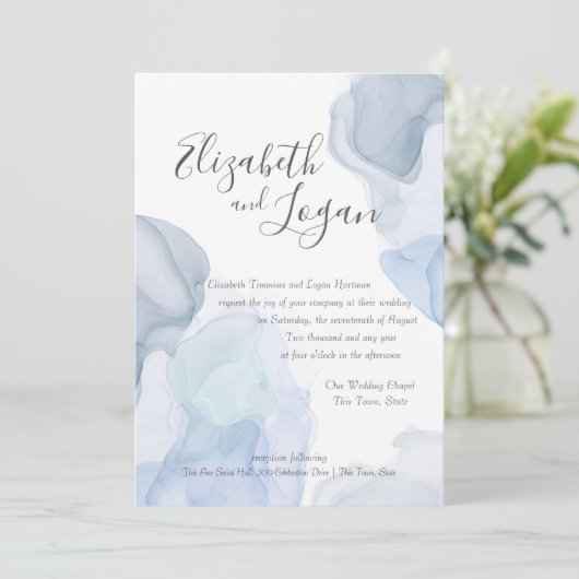 Ocean Blue Abstrakt Modern Watercolor Wedding Einladung (Stehend Vorderseite)