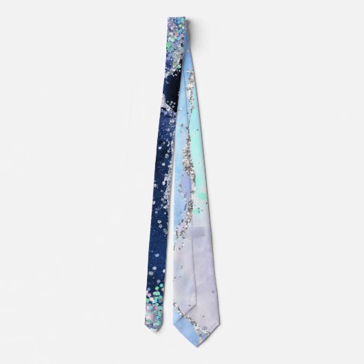 Ocean Blue Agate Glitzer Funkelnd Neck Tie Krawatte (Rückseite)