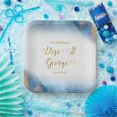 Ocean Blue and Golden Watercolor Wedding Pappteller (Party)