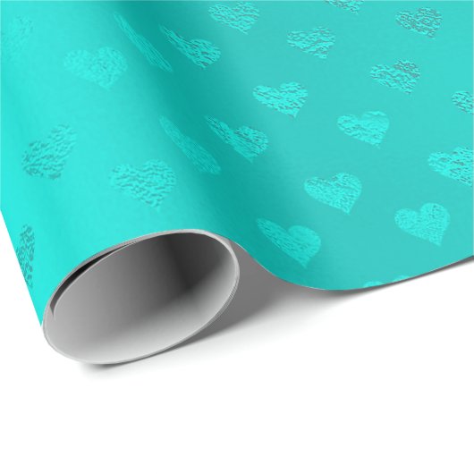 Ocean Blue Aqua Metallic Hearts Beach Hochzeit Geschenkpapier (Rolleneckpunkt)