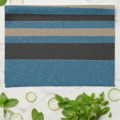 Ocean Blue Beige Sand Brown Black Stripes Geschirrtuch (Gefaltet)