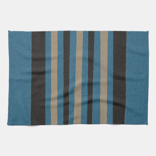 Ocean Blue Beige Sand Brown Black Stripes Geschirrtuch (Horizontal)