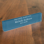 Ocean Blue Beruflich Manager Moderner Schlichter Namensplakette (Seite)