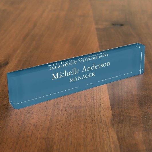 Ocean Blue Beruflich Manager Moderner Schlichter Namensplakette (Seite)