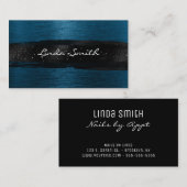Ocean Blue Brushed Metal Black Brush Strokes Visitenkarte (Vorne/Hinten)