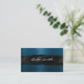 Ocean Blue Brushed Metal Black Brush Strokes Visitenkarte (Stehend Vorderseite)