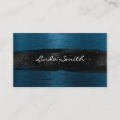 Ocean Blue Brushed Metal Black Brush Strokes Visitenkarte (Vorderseite)