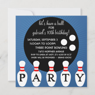 Ocean Blue Button Party Bowling Birthday Party Einladung