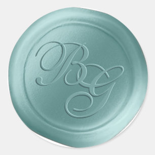 Ocean Blue Calligraphy Monogram Wax Siegel Sticker