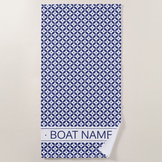 Ocean Blue Custom Boat Name Geometric Muster Strandtuch (Vorderseite)