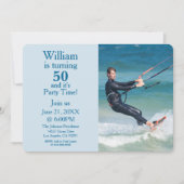 Ocean Blue Custom "Turning 50" Foto Geburtstag Einladung (Vorderseite)