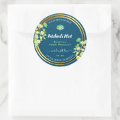 Ocean Blue Floral Product Packaging Labels Gold Runder Aufkleber (Tasche)
