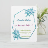 Ocean Blue Floral Save the Date (Stehend Vorderseite)