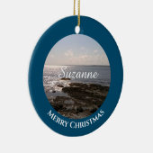 Ocean Blue Foto des Meeres Add Name Weihnachten Keramik Ornament (Rechts)