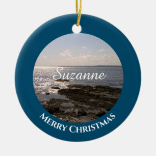 Ocean Blue Foto des Meeres Add Name Weihnachten Keramik Ornament